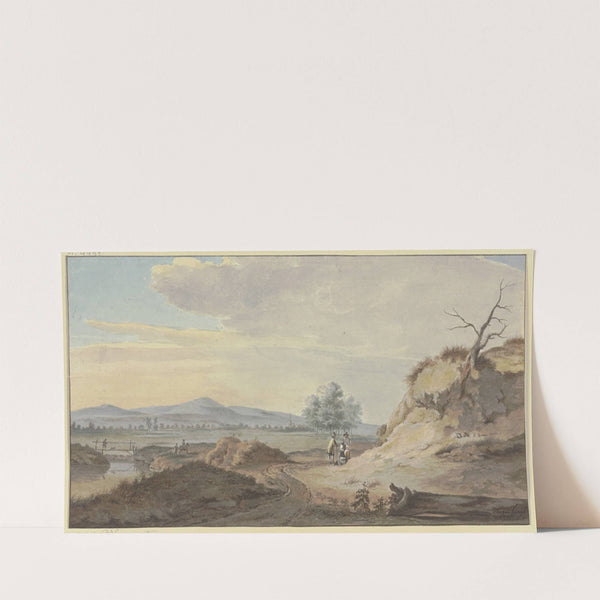 Rechts ein Sandabhang mit einem dürren Baum, an dessen Fuße zwei Frauen und zwei Männer sich unterhalten by Gerrit Toorenburgh