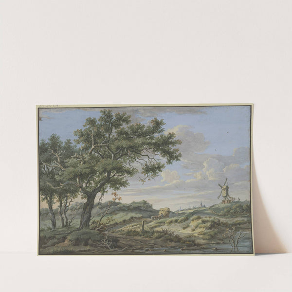 Rechts eine Windmühle, auf dem Weg ein Wagen mit Stroh by Carel Lodewijk Hansen