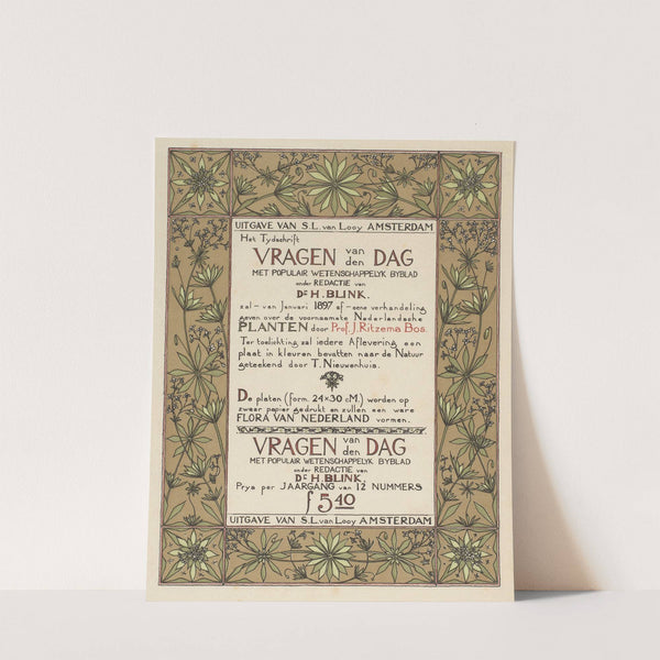 Reclamebiljet voor het tijdschrift; H. Blink (red.), Vragen van den dag by Theo Nieuwenhuis