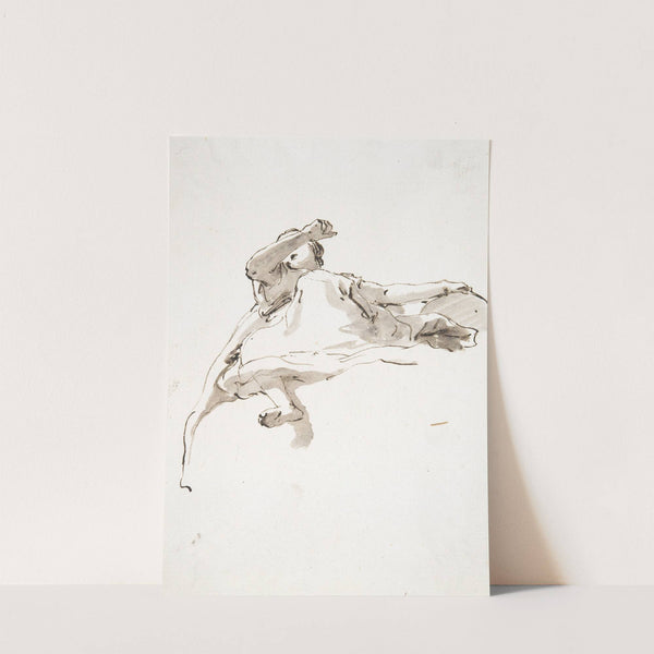 Reclining female figure, left hand resting on globe, right arm raised in front of face, seen from below (ca. 1740–50) by Giovanni Battista Tiepolo