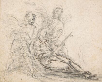 Reclining Figure of Saint Holding Cross, Supported by Two Angels