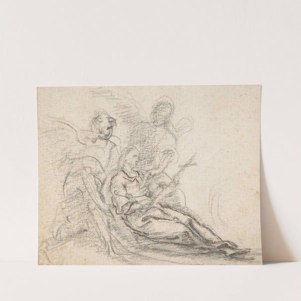 Reclining Figure of Saint Holding Cross, Supported by Two Angels by Pedro Duque y Cornejo