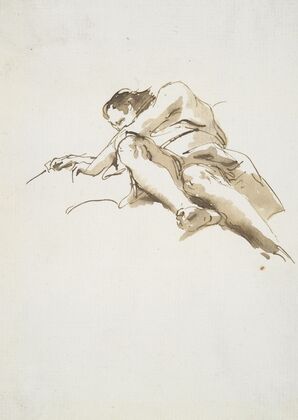 Reclining male figure seen from below