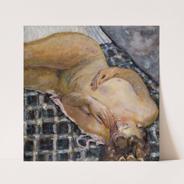 Reclining Nude against a White and Blue Plaid by Pierre Bonnard
