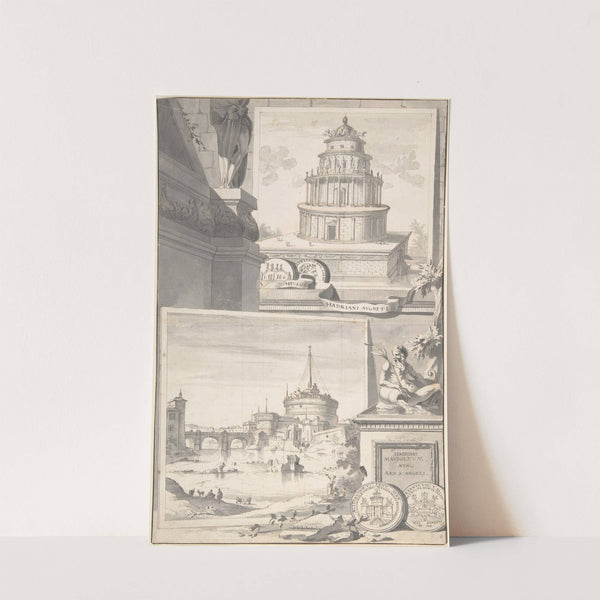 Reconstruction of the Mausoleum of Hadrian (above) and a View of the Castel S. Angelo (below) by Jan Goeree