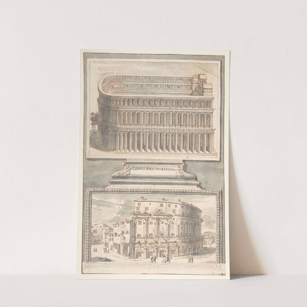 Reconstruction of the Theatre of Marcellus (above) and a View of the Ruins (below) by Jan Goeree