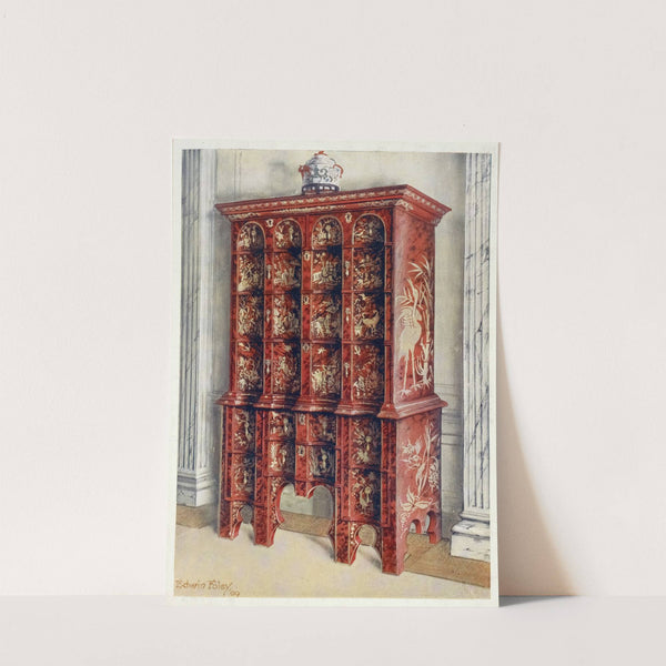 Red and gilt lacquer double chest of drawers by Edwin Foley