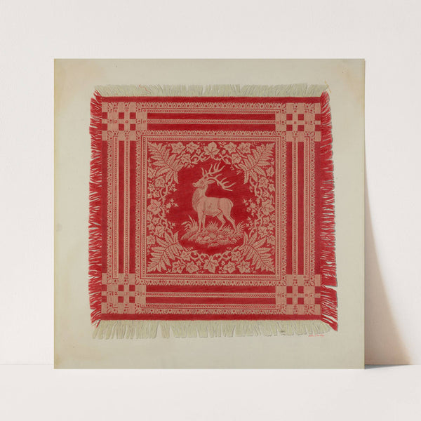 Red and White Napkin (Deer Design) by Arthur G. Merkley