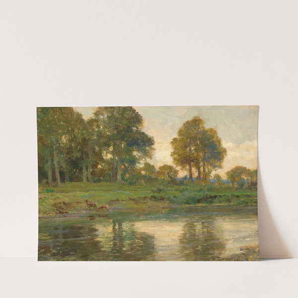 Red Deer by a Pond at Sunset by Hugo Darnaut