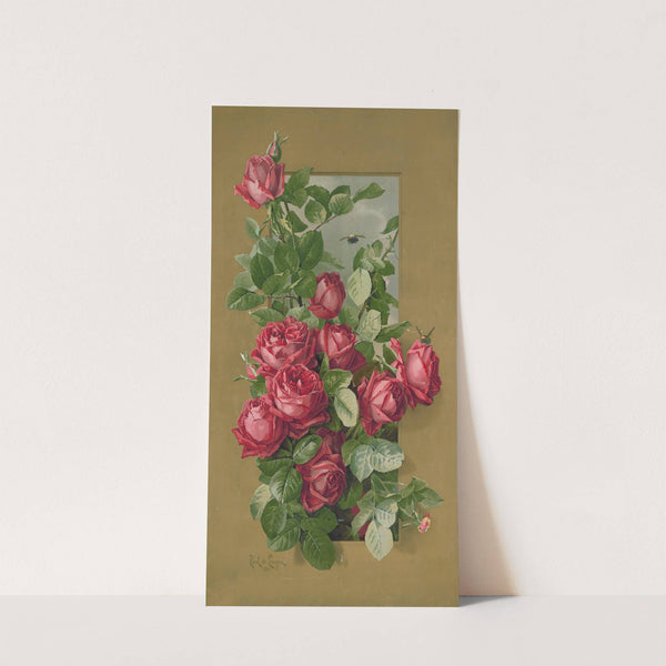 Red roses growing through a window by Paul de Longpre