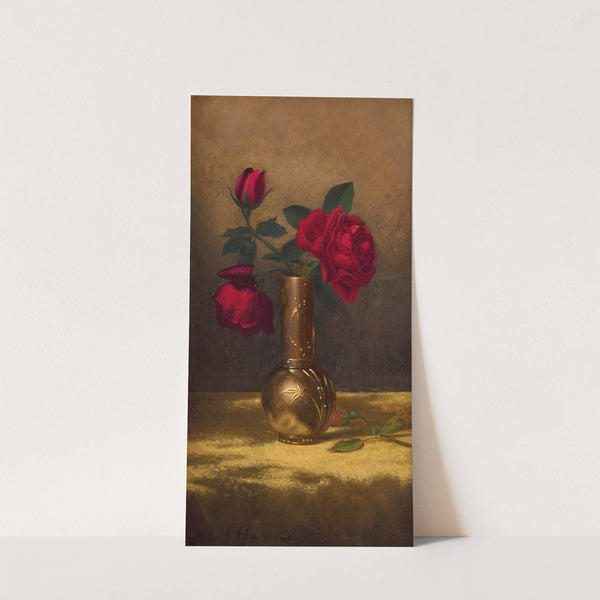 Red Roses in a Japanese Vase on a Gold Velvet Cloth (circa 1885-1890) by Martin Johnson Heade