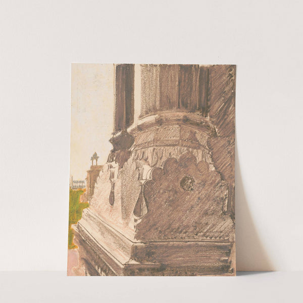 Red sandstone column base at Red Fort, Delhi, India by Victor Alfred Lundy
