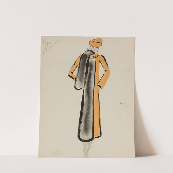 Redingote jaune avec bordure de fourrure grise (1938) by M. P. Leven