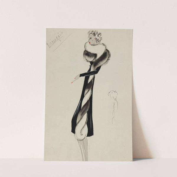 Redingote noire avec torsade de fourrure noire et blanche en bordure (1938) by M. P. Leven