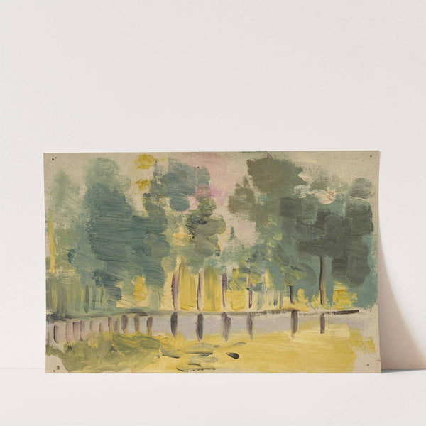 Reflet sur l’eau d’une haie d’arbres sous une lumière de couchant. by Jeanne Jegou-Cadart