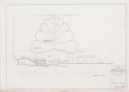 Refreshment stand, 1964-65 N.Y. World’s Fair, for the Brass Rail Food Service Organization Inc, Longitudinal section