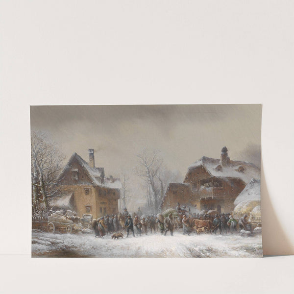 Reges Treiben in einem winterlich verschneiten Dorf by Anton Doll