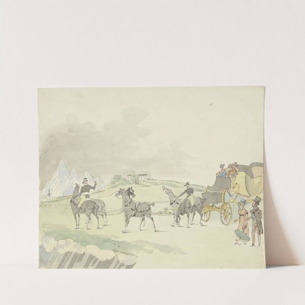 Reiskoets in een berglandschap by Pieter van Loon