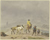 Reitender Postillion mit zwei Handpferden in winterlicher Landschaft