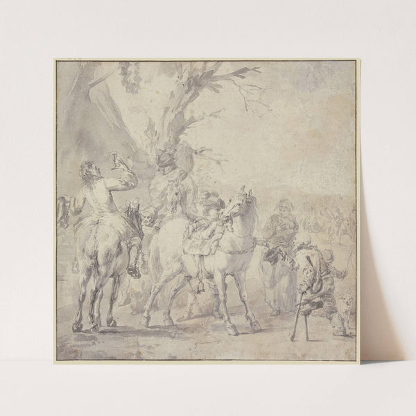 Reiter erquicken sich vor einer Wirtschaft, rechts ein Bettler mit Stelzfuß by Philips Wouwerman