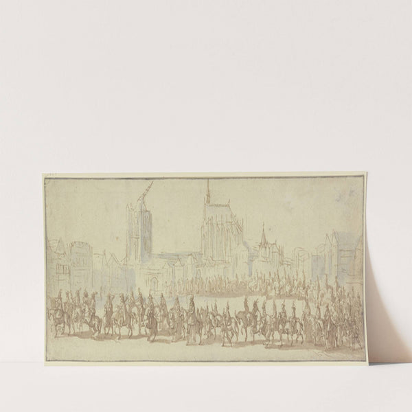Reiterzug auf einem Platz, im Hintergrund der Kölner Dom by Augustin Braun