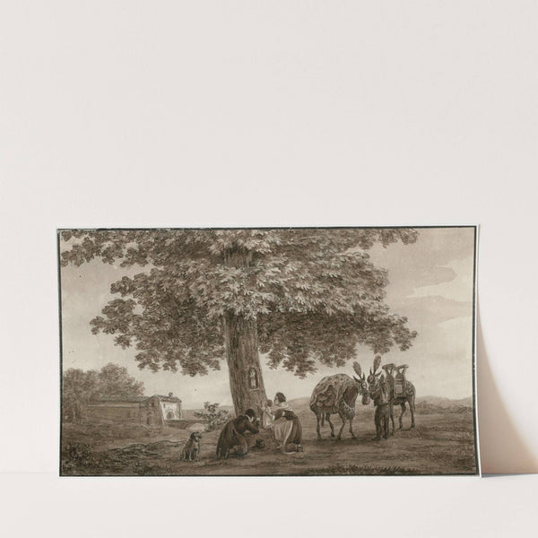 Reizigers in devotie voor een Mariabeeldje aan een boom by Otto Howen