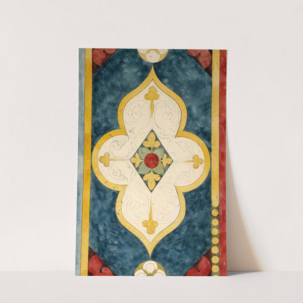 Relevé d'un panneau de vitrail à décor géométrique et végétal by Prosper Lafaye