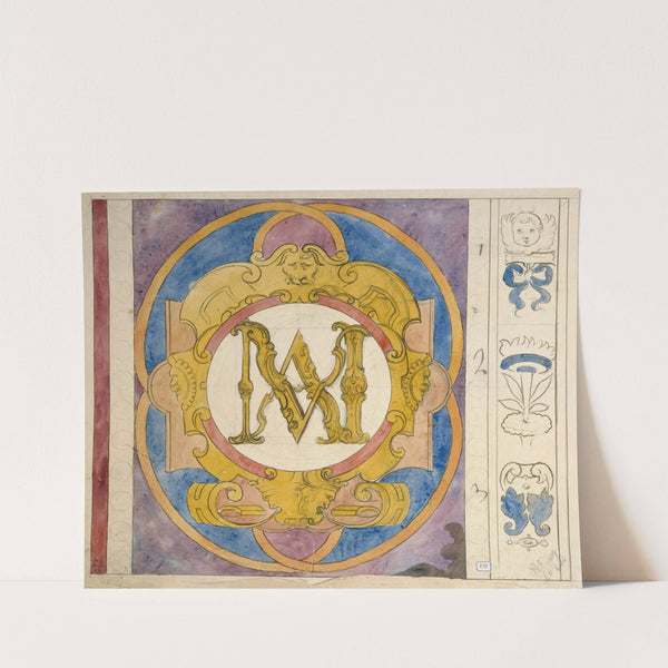 Relevé d'un panneau de vitrail du XVIIe siècle orné d'un monogramme by Prosper Lafaye