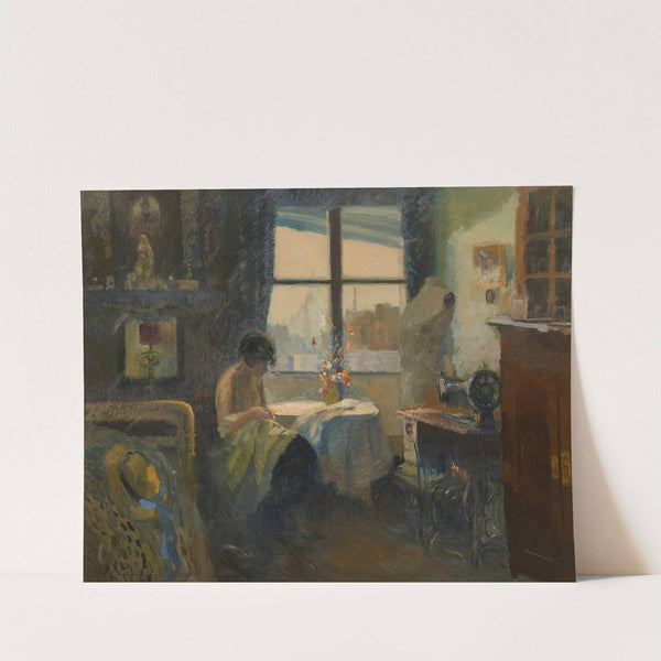 Repriseuse à sa fenêtre devant Montmartre by Elie Anatole Pavil