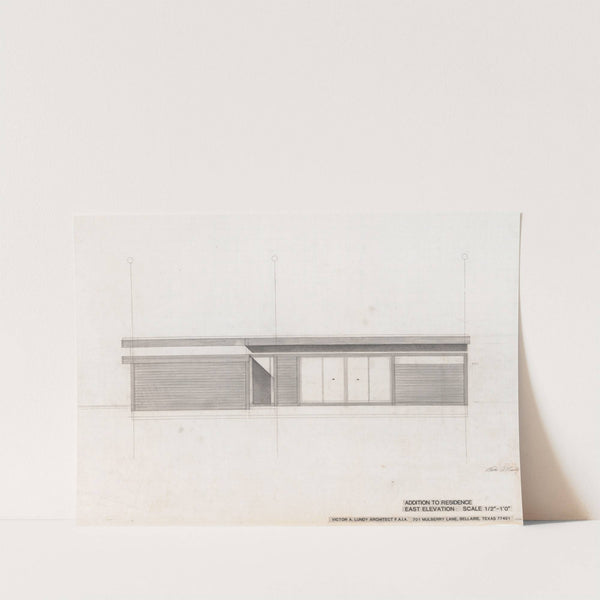 Residence for Mr. and Mrs. Victor Lundy, 701 Mulberry Lane, Bellaire, Texas, East elevation by Victor Alfred Lundy