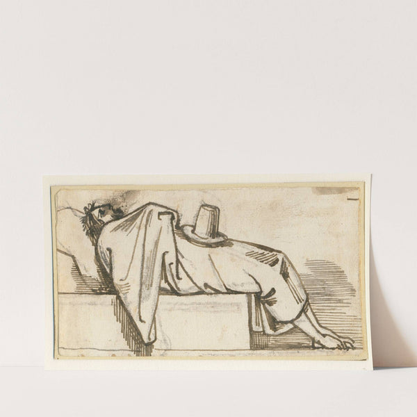 Resting man, lying on his back, a hat over his groin by David Humbert de Superville