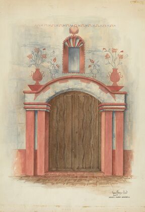 Restoration Drawing – Main Doorway, with Decorations, Mission House