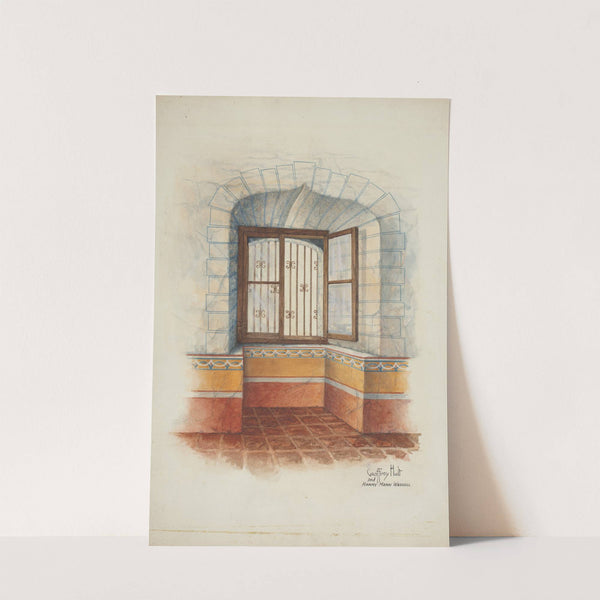 Restoration Drawing - Wall Painting Around Window, with Grille by Geoffrey Holt and Harry Mann Waddell