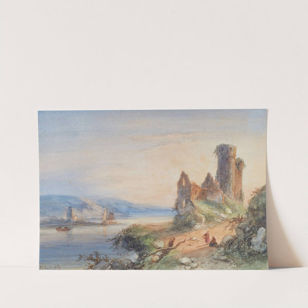 Rheinlandschaft mit Burgruine by Charles Leickert