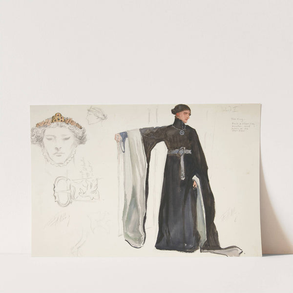 Richard II (in black), costume sketch for Henry Irving’s 1898 Planned Production of Richard II by Edwin Austin Abbey