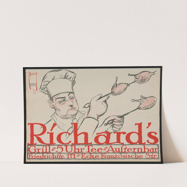Richard’s Grill. Koch mit aufgespießten Brathähnchen (1913) by Ernst Deutsch