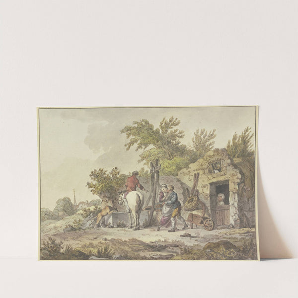 Rider with dog at a watering place, on the right, a man embraces a girl by John Webber