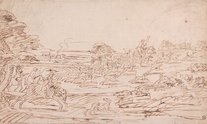 Riders and Hounds in an Open Landscape