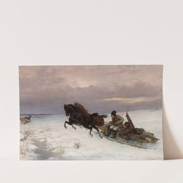 Riding in a sleigh by Józef Jaroszyński