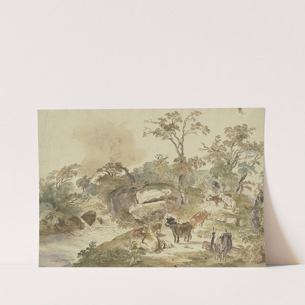 Rinderherde an einem Bach, im Hintergrund der Hirte by Friedrich Müller