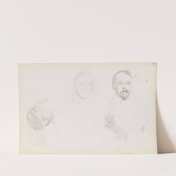 Riss av to hoder og ett mannsportrett by Signe Scheel