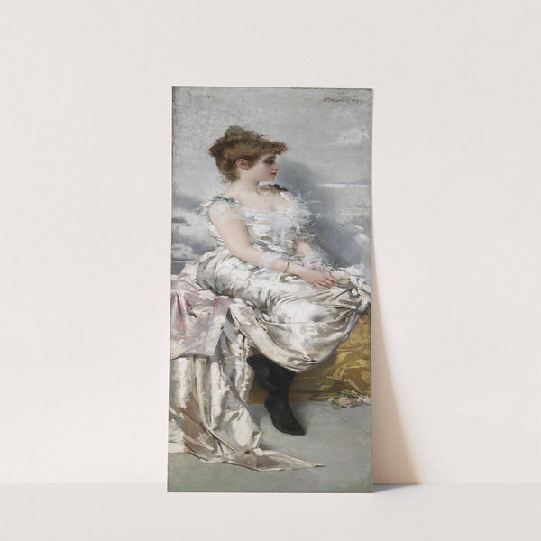 Ritratto di giovane donna in abito binaco con fiori by Vittorio Matteo Corcos