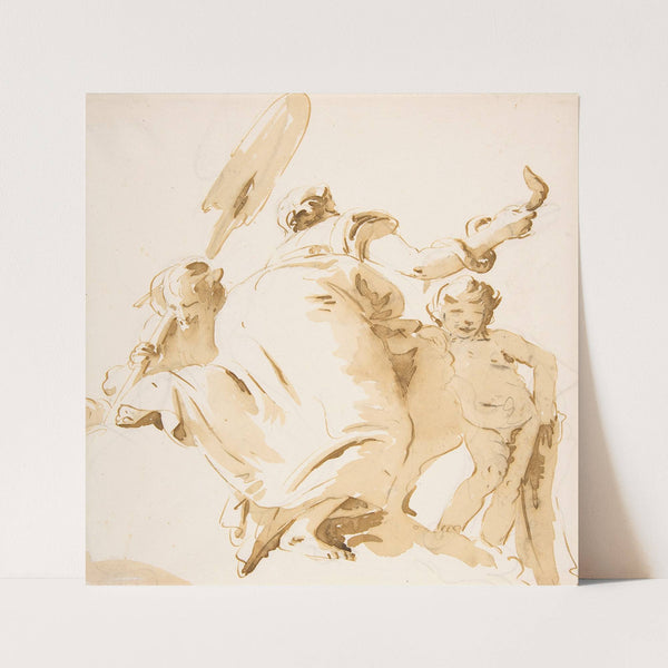 River God with an Oar, Woman Holding a Serpent, and a Standing Nude Boy by workshop of Giovanni Battista Tiepolo