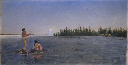 River Landscape, American Indians Fishing