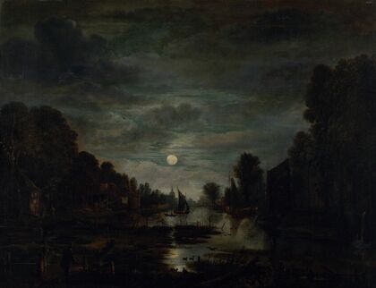River Landscape in Moonlight