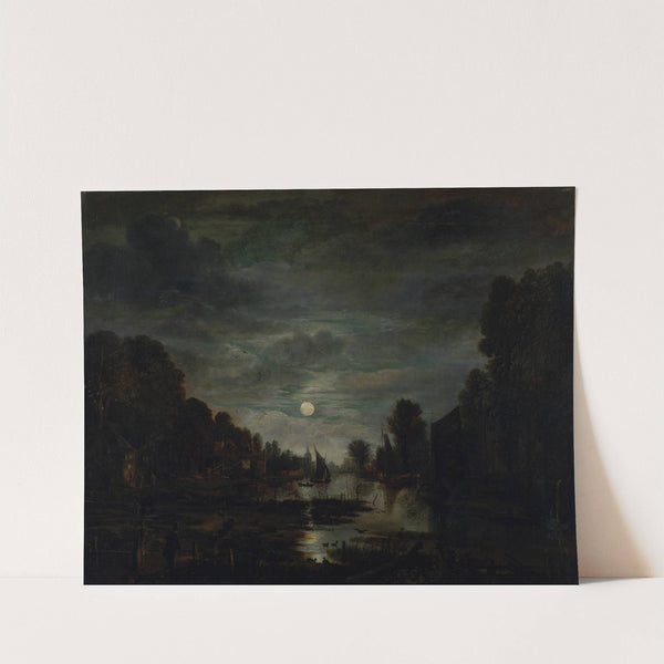 River Landscape in Moonlight (ca. 1645–55) by Aert van der Neer