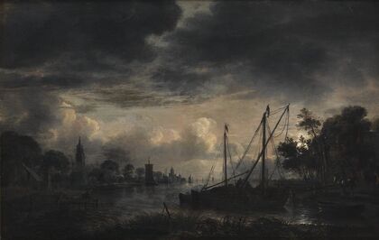 River Landscape in Moonlight