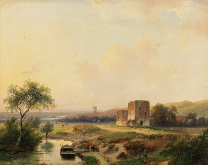River landscape near Haarlem with windmill and the ruins of Brederode (1839)