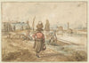 River Landscape with a Woman Carrying a Basket on her Head, Fishermen and Other Figures near the Walls of a Town