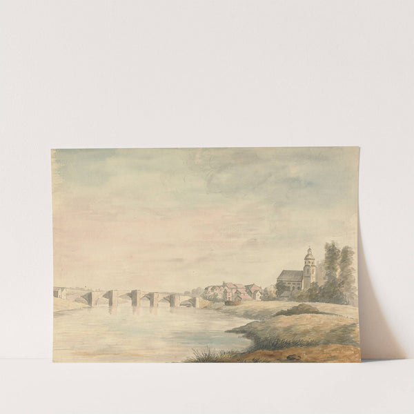 River Landscape with Bridge by Edward Francis Burney